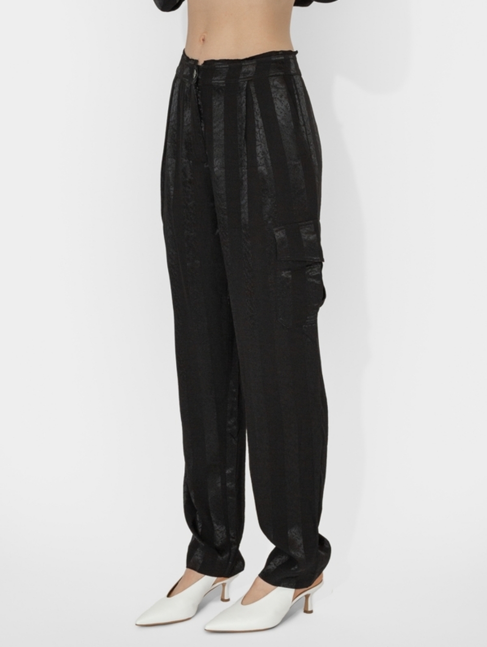 Raquel Allegra Carly Cargo Pants Sz Small Black Striped Satin Sz Small